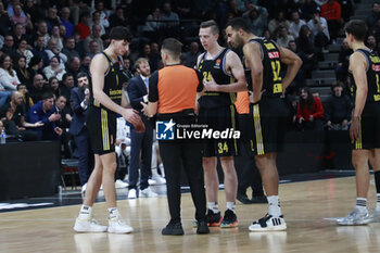 2024-01-12 - Gabriele PROCIDA of Alba Berlin and Justin BEAN of Alba Berlin and Johannes THIEMANN of Alba Berlin and referee during the Turkish Airlines EuroLeague basketball match between LDLC ASVEL Villeurbanne and Alba Berlin on January 12, 2024 at Astroballe in Villeurbanne, France - BASKETBALL - EUROLEAGUE - ASVEL V ALBA BERLIN - EUROLEAGUE - BASKETBALL