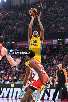 2024-01-18 - 50 Bonzie Colson of Maccabi Playtika Tel Aviv is playing during the Euroleague, Round 22, match between Olympiacos Piraeus and Maccabi Playtika Tel Aviv at Peace & Friendship Stadium on January 18, 2024, in Piraeus, Greece - OLYMPIACOS PIRAEUS VS MACCABI TEL AVIV - EUROLEAGUE - BASKETBALL
