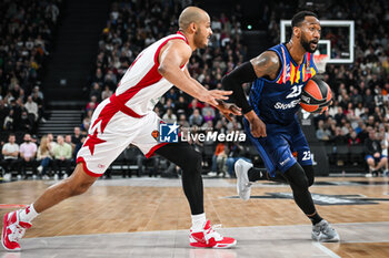 2024-03-01 - Shavon SHIELDS of Milan and David LIGHTY of ASVEL during the Turkish Airlines EuroLeague basketball match between LDLC ASVEL Villeurbanne and EA7 Emporio Armani Milan on March 1, 2024 at LDLC Arena in Decines-Charpieu, France - BASKETBALL - EUROLEAGUE - ASVEL V MILAN - EUROLEAGUE - BASKETBALL