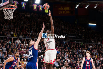 2024-03-01 - Mam Jaiteh of AS Monaco in action against Willy Hernangomez of Fc Barcelona during the Turkish Airlines EuroLeague basketball match between FC Barcelona and AS Monaco on March 1, 2024 at Palau Blaugrana in Barcelona, Spain - BASKETBALL - EUROLEAGUE - FC BARCELONA V MONACO - EUROLEAGUE - BASKETBALL