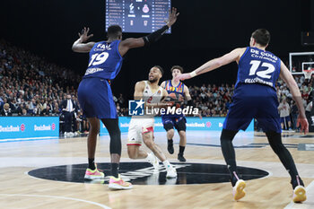 2024-03-28 - Elie OKOBO of Monaco and Youssoupha FALL of Lyon and Nando DE COLO of Lyon during the Turkish Airlines EuroLeague basketball match between LDLC ASVEL Villeurbanne and AS Monaco on March 28, 2024 at LDLC Arena in Decines-Charpieu, France - BASKETBALL - EUROLEAGUE - ASVEL V MONACO - EUROLEAGUE - BASKETBALL