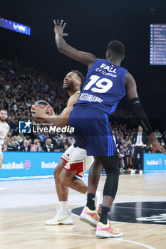2024-03-28 - Elie OKOBO of Monaco and Youssoupha FALL of Lyon during the Turkish Airlines EuroLeague basketball match between LDLC ASVEL Villeurbanne and AS Monaco on March 28, 2024 at LDLC Arena in Decines-Charpieu, France - BASKETBALL - EUROLEAGUE - ASVEL V MONACO - EUROLEAGUE - BASKETBALL