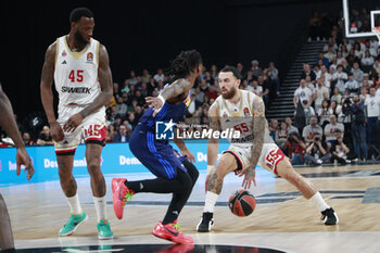 2024-03-28 - Mike JAMES of Monaco and Paris LEE of Lyon and Donta HALL of Monaco during the Turkish Airlines EuroLeague basketball match between LDLC ASVEL Villeurbanne and AS Monaco on March 28, 2024 at LDLC Arena in Decines-Charpieu, France - BASKETBALL - EUROLEAGUE - ASVEL V MONACO - EUROLEAGUE - BASKETBALL