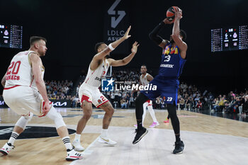 2024-03-28 - David LIGHTY of Lyon and Elie OKOBO of Monaco and Donatas MOTIEJUNAS of Monaco during the Turkish Airlines EuroLeague basketball match between LDLC ASVEL Villeurbanne and AS Monaco on March 28, 2024 at LDLC Arena in Decines-Charpieu, France - BASKETBALL - EUROLEAGUE - ASVEL V MONACO - EUROLEAGUE - BASKETBALL