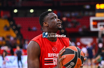 2024-04-12 - 10 Moustapha Fall of Olympiacos Piraeus is playing during the Euroleague, Round 34, match between Olympiacos Piraeus and Fenerbahce Beko Istanbul at Peace & Friendship Stadium on April 12, 2024, in Piraeus, Greece. - OLYMPIACOS PIRAEUS VS FENERBAHCE BEKO ISTANBUL - EUROLEAGUE - BASKETBALL