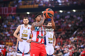 2024-04-12 - 3 Isaiah Canaan of Olympiacos Piraeus is playing during the Euroleague, Round 34, match between Olympiacos Piraeus and Fenerbahce Beko Istanbul at Peace & Friendship Stadium on April 12, 2024, in Piraeus, Greece. - OLYMPIACOS PIRAEUS VS FENERBAHCE BEKO ISTANBUL - EUROLEAGUE - BASKETBALL