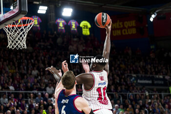 2024-04-24 - Moustapha Fall of Olympiacos during the Turkish Airlines EuroLeague basketball match between FC Barcelona and Olympiacos Piraeus on April 24, 2024 at Palau Blaugrana in Barcelona, Spain - BASKETBALL - EUROLEAGUE - BARCELONA V OLYMPIACOS PIRAEUS - EUROLEAGUE - BASKETBALL
