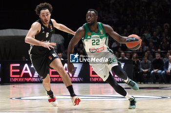 2024-11-15 - Jerian Grant (Athens) (R) in action thwarted by Alessandro Pajola (Virtus Bologna) during the basketball Turkish Airlines Euroleague match between Virtus Segafredo Bologna and Panathinaikos Aktor Athens at the Unipol Arena, Casalecchio (Bologna), Italy, November 15, 2024 - photo: Michele Nucci - SEGAFREDO VIRTUS BOLOGNA VS PANATHINAIKOS AKTOR ATHENS - EUROLEAGUE - BASKETBALL