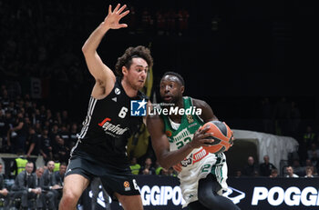 2024-11-15 - Jerian Grant (Athens) (R) in action thwarted by Alessandro Pajola (Virtus Bologna) during the basketball Turkish Airlines Euroleague match between Virtus Segafredo Bologna and Panathinaikos Aktor Athens at the Unipol Arena, Casalecchio (Bologna), Italy, November 15, 2024 - photo: Michele Nucci - SEGAFREDO VIRTUS BOLOGNA VS PANATHINAIKOS AKTOR ATHENS - EUROLEAGUE - BASKETBALL