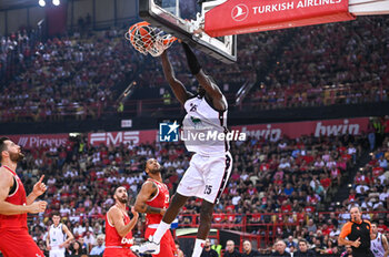 2024-10-15 - 25 Ousmane Diop of EA7 Emporio Armani Milan is playing during the Euroleague, Round 3 match between Olympiacos Piraeus and EA7 Emporio Armani Milan at Peace and Friendship Stadium on October 15, 2024, Piraeus, Greece. - OLYMPIACOS VS EA7 EMPORIO ARMANI MILAN - EUROLEAGUE - BASKETBALL