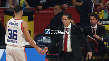 2024-10-18 - Ioannis Sfairopouluos Crvena Zvezda coach during the Turkish Airlines Euroleague basketball match between Crvena Zvezda Meridianbet Belgrade and FC Barcelona on 18 October 2024 at Belgrade Arena in Belgrade, Serbia - BASKETBALL - EUROLEAGUE - CRVENA ZVEZDA V FC BARCELONA - EUROLEAGUE - BASKETBALL