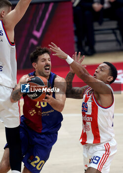 2024-10-18 - Nicolas Laprovittola Barcelona Basquet, Yago dos Santos Crvena Zvezda during the Turkish Airlines Euroleague basketball match between Crvena Zvezda Meridianbet Belgrade and FC Barcelona on 18 October 2024 at Belgrade Arena in Belgrade, Serbia - BASKETBALL - EUROLEAGUE - CRVENA ZVEZDA V FC BARCELONA - EUROLEAGUE - BASKETBALL