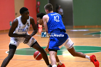 2024-07-05 - Actions of the game and players' images during the between Italy and Slovenia at Pala Cian Toma - Domegge (BL) 5 July, 2024 during the Torneo Under 20 - 22° Memorial De Silvestro/Trofeo Meneghin - TORNEO UNDER 20 - 22° MEMORIAL DE SILVESTRO/TROFEO MENEGHIN - ITALIA VS SLOVENIA - EVENTS - BASKETBALL