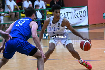 2024-07-05 - Actions of the game and players' images during the between Italy and Slovenia at Pala Cian Toma - Domegge (BL) 5 July, 2024 during the Torneo Under 20 - 22° Memorial De Silvestro/Trofeo Meneghin - TORNEO UNDER 20 - 22° MEMORIAL DE SILVESTRO/TROFEO MENEGHIN - ITALIA VS SLOVENIA - EVENTS - BASKETBALL