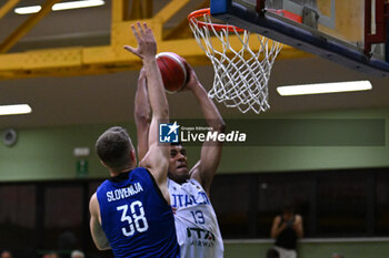 2024-07-05 - Actions of the game and players' images during the between Italy and Slovenia at Pala Cian Toma - Domegge (BL) 5 July, 2024 during the Torneo Under 20 - 22° Memorial De Silvestro/Trofeo Meneghin - TORNEO UNDER 20 - 22° MEMORIAL DE SILVESTRO/TROFEO MENEGHIN - ITALIA VS SLOVENIA - EVENTS - BASKETBALL