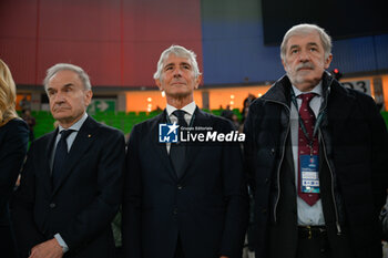 2024-11-07 - Giovanni Petrucci, President of the Italian Basketball Federation, Andrea Abodi Minister of Sport of the Italian Republic and Marco Bucci Governor of the Liguria region - WOMEN'S EURO BASKET 2025 QUALIFIERS - ITALY VS CZECH REPUBLIC - EVENTS - BASKETBALL