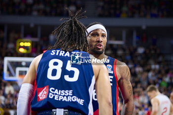 2024-02-23 - Andrew ALBICY (6) of France & Matthew STRAZEL (85) of France during the FIBA EuroBasket 2025, Qualifiers Group E basketball match between France and Croatia on February 23, 2024 at Brest Arena in Brest, France - BASKETBALL - FIBA EUROBASKET 2025 - QUALIFIERS - FRANCE V CROATIA - INTERNATIONALS - BASKETBALL