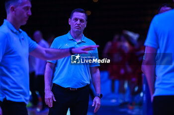 2024-07-02 - Head Coach Aleksander Sekulic of Slovenia during the FIBA Olympic Qualifying Tournament 2024, match between Slovenia and Croatia at Peace & Friendship Stadium on July 2, 2024, in Piraeus, Greece. - SLOVENIA VS CROATIA - FIBA OLYMPIC QUALIFYING TOURNAMENTS - INTERNATIONALS - BASKETBALL