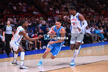 2024-07-03 - 5 Giannoulis Larentzakis of Greece competing with 3 Jean Montero and 0 Antonio Pena of Dominican Republic during the FIBA Olympic Qualifying Tournament 2024, match between Dominican Republic and Greece at Peace & Friendship Stadium on July 3, 2024, in Piraeus, Greece. - DOMINICAN REPUBLIC VS GREECE - FIBA OLYMPIC QUALIFYING TOURNAMENTS - INTERNATIONALS - BASKETBALL