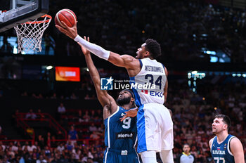 2024-07-06 - 34 Giannis Antetokounmpo of Greece is playing during the FIBA Olympic Qualifying Tournament 2024 Semi Final match between Greece and Slovenia at Peace & Friendship Stadium on July 6, 2024, in Piraeus, Greece. - GREECE VS SLOVENIA - SEMI FINALS, FIBA OLYMPIC QUALIFYING TOURNAMENTS - INTERNATIONALS - BASKETBALL