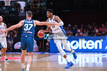 2024-07-06 - 34 Giannis Antetokounmpo of Greece is playing during the FIBA Olympic Qualifying Tournament 2024 Semi Final match between Greece and Slovenia at Peace & Friendship Stadium on July 6, 2024, in Piraeus, Greece. - GREECE VS SLOVENIA - SEMI FINALS, FIBA OLYMPIC QUALIFYING TOURNAMENTS - INTERNATIONALS - BASKETBALL