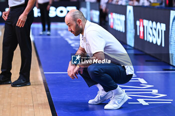 2024-07-06 - Head Coach Vassilis Spanoulis of Greece during the FIBA Olympic Qualifying Tournament 2024 Semi Final match between Greece and Slovenia at Peace & Friendship Stadium on July 6, 2024, in Piraeus, Greece. - GREECE VS SLOVENIA - SEMI FINALS, FIBA OLYMPIC QUALIFYING TOURNAMENTS - INTERNATIONALS - BASKETBALL