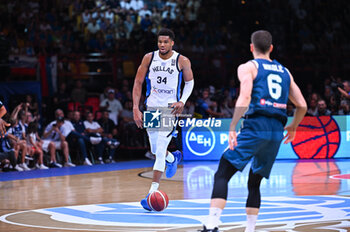 2024-07-06 - 34 Giannis Antetokounmpo of Greece is playing during the FIBA Olympic Qualifying Tournament 2024 Semi Final match between Greece and Slovenia at Peace & Friendship Stadium on July 6, 2024, in Piraeus, Greece. - GREECE VS SLOVENIA - SEMI FINALS, FIBA OLYMPIC QUALIFYING TOURNAMENTS - INTERNATIONALS - BASKETBALL