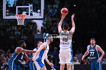 2024-07-06 - 16 Kostas Papanikolaou of Greece is playing during the FIBA Olympic Qualifying Tournament 2024 Semi Final match between Greece and Slovenia at Peace & Friendship Stadium on July 6, 2024, in Piraeus, Greece. - GREECE VS SLOVENIA - SEMI FINALS, FIBA OLYMPIC QUALIFYING TOURNAMENTS - INTERNATIONALS - BASKETBALL