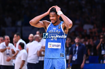 2024-07-07 - 34 Giannis Antetokounmpo of Greece celebrating the ticket to the Olympic Games of Paris 2024 during the FIBA Olympic Qualifying Tournament 2024 Final match between Croatia and Greece at Peace & Friendship Stadium on July 7, 2024, in Piraeus, Greece. - CROATIA VS GREECE - FINAL, FIBA OLYMPIC QUALIFYING TOURNAMENTS - INTERNATIONALS - BASKETBALL