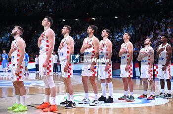 2024-07-07 - Players of Croatia before the FIBA Olympic Qualifying Tournament 2024 Final match between Croatia and Greece at Peace & Friendship Stadium on July 7, 2024, in Piraeus, Greece. - CROATIA VS GREECE - FINAL, FIBA OLYMPIC QUALIFYING TOURNAMENTS - INTERNATIONALS - BASKETBALL