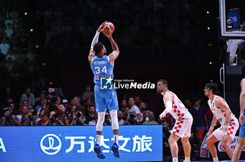 2024-07-07 - 34 Giannis Antetokounmpo of Greece is playing during the FIBA Olympic Qualifying Tournament 2024 Final match between Croatia and Greece at Peace & Friendship Stadium on July 7, 2024, in Piraeus, Greece. - CROATIA VS GREECE - FINAL, FIBA OLYMPIC QUALIFYING TOURNAMENTS - INTERNATIONALS - BASKETBALL