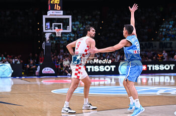 2024-07-07 - 9 Dario Saric of Croatia is playnig during the FIBA Olympic Qualifying Tournament 2024 Final match between Croatia and Greece at Peace & Friendship Stadium on July 7, 2024, in Piraeus, Greece. - CROATIA VS GREECE - FINAL, FIBA OLYMPIC QUALIFYING TOURNAMENTS - INTERNATIONALS - BASKETBALL