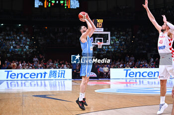 2024-07-07 - 14 Georgios Papagiannis of Greece is playing during the FIBA Olympic Qualifying Tournament 2024 Final match between Croatia and Greece at Peace & Friendship Stadium on July 7, 2024, in Piraeus, Greece. - CROATIA VS GREECE - FINAL, FIBA OLYMPIC QUALIFYING TOURNAMENTS - INTERNATIONALS - BASKETBALL