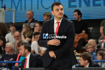 28/04/2024 - Nicola Brienza head coach of Estra Pistoia during the match between Dolomiti Energia Trentino and Estra Pistoia, 29th days of regular season of A1 Italian Basketball Championship 2023/2024 at il T Quotidiano Arena on April 28, 2024, Trento, Italy. - DOLOMITI ENERGIA TRENTINO VS ESTRA PISTOIA - SERIE A ITALIA - BASKET