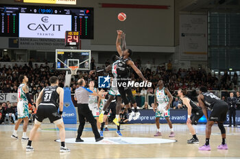 2024-04-28 - Paul Biligha of Dolomiti Trentino Energia in action during the match between Dolomiti Energia Trentino and Estra Pistoia, 29th days of regular season of A1 Italian Basketball Championship 2023/2024 at il T Quotidiano Arena on April 28, 2024, Trento, Italy. - DOLOMITI ENERGIA TRENTINO VS ESTRA PISTOIA - ITALIAN SERIE A - BASKETBALL