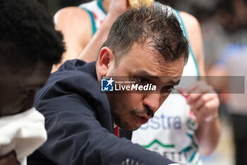 2024-04-28 - Nicola Brienza head coach of Estra Pistoia during an time-out of the match between Dolomiti Energia Trentino and Estra Pistoia, 29th days of regular season of A1 Italian Basketball Championship 2023/2024 at il T Quotidiano Arena on April 28, 2024, Trento, Italy. - DOLOMITI ENERGIA TRENTINO VS ESTRA PISTOIA - ITALIAN SERIE A - BASKETBALL