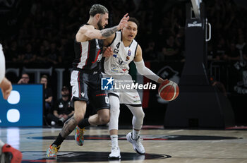 2024-05-11 - Colbey Ross (Tortona) in action thwarted by Isaia Cordinier (Bologna) during the LBA during game 1 of the playoffs of the Italian Serie A1 basketball championship Segafredo Virtus Bologna Vs. Bertram Derthona Tortona at Segafredo Arena, Bologna, Italy, May 11, 2024 - Photo: Michele Nucci - PLAYOFF - VIRTUS SEGAFREDO BOLOGNA VS BERTRAM DERTHONA TORTONA - ITALIAN SERIE A - BASKETBALL