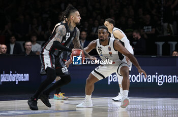 2024-05-11 - Daniel Hackett (Bologna) in action thwarted by Retin Obasohan (Tortona) during the LBA during game 1 of the playoffs of the Italian Serie A1 basketball championship Segafredo Virtus Bologna Vs. Bertram Derthona Tortona at Segafredo Arena, Bologna, Italy, May 11, 2024 - Photo: Michele Nucci - PLAYOFF - VIRTUS SEGAFREDO BOLOGNA VS BERTRAM DERTHONA TORTONA - ITALIAN SERIE A - BASKETBALL