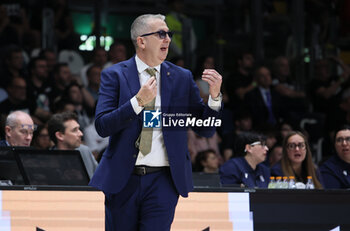 2024-05-11 - Walter De Raffaele (head coach of Tortona) during the LBA during game 1 of the playoffs of the Italian Serie A1 basketball championship Segafredo Virtus Bologna Vs. Bertram Derthona Tortona at Segafredo Arena, Bologna, Italy, May 11, 2024 - Photo: Michele Nucci - PLAYOFF - VIRTUS SEGAFREDO BOLOGNA VS BERTRAM DERTHONA TORTONA - ITALIAN SERIE A - BASKETBALL