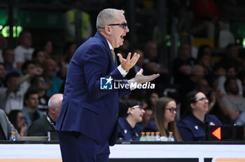 2024-05-11 - Walter De Raffaele (head coach of Tortona) during the LBA during game 1 of the playoffs of the Italian Serie A1 basketball championship Segafredo Virtus Bologna Vs. Bertram Derthona Tortona at Segafredo Arena, Bologna, Italy, May 11, 2024 - Photo: Michele Nucci - PLAYOFF - VIRTUS SEGAFREDO BOLOGNA VS BERTRAM DERTHONA TORTONA - ITALIAN SERIE A - BASKETBALL