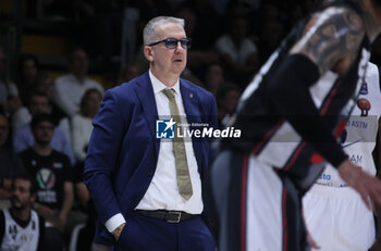 2024-05-11 - Walter De Raffaele (head coach of Tortona) during the LBA during game 1 of the playoffs of the Italian Serie A1 basketball championship Segafredo Virtus Bologna Vs. Bertram Derthona Tortona at Segafredo Arena, Bologna, Italy, May 11, 2024 - Photo: Michele Nucci - PLAYOFF - VIRTUS SEGAFREDO BOLOGNA VS BERTRAM DERTHONA TORTONA - ITALIAN SERIE A - BASKETBALL