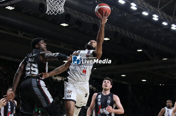 2024-05-11 - Chris Dowe (Tortona) in action thwarted by Awudu Abass (Bologna) during the LBA during game 1 of the playoffs of the Italian Serie A1 basketball championship Segafredo Virtus Bologna Vs. Bertram Derthona Tortona at Segafredo Arena, Bologna, Italy, May 11, 2024 - Photo: Michele Nucci - PLAYOFF - VIRTUS SEGAFREDO BOLOGNA VS BERTRAM DERTHONA TORTONA - ITALIAN SERIE A - BASKETBALL