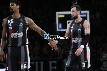 2024-05-11 - Jordan Mickey (Bologna) (L) and Marco Belinelli (Bologna) during the LBA during game 1 of the playoffs of the Italian Serie A1 basketball championship Segafredo Virtus Bologna Vs. Bertram Derthona Tortona at Segafredo Arena, Bologna, Italy, May 11, 2024 - Photo: Michele Nucci - PLAYOFF - VIRTUS SEGAFREDO BOLOGNA VS BERTRAM DERTHONA TORTONA - ITALIAN SERIE A - BASKETBALL