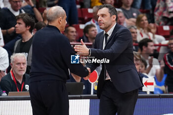 2024-05-14 - HEAD COACH ETTORE MESSINA (EA7 EMPORIO ARMANI OLIMPIA MILANO) e HEAD COACH PAOLO GALBIATI (DOLOMITI ENERGIA TRENTINO) - PLAYOFF - EA7 EMPORIO ARMANI MILANO VS DOLOMITI ENERGIA TRENTO - ITALIAN SERIE A - BASKETBALL