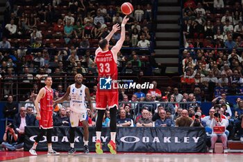 2024-05-27 - Nikola Mirotic (EA7 Emporio Armani Olimpia Milano) 3 points shoot - EA7 EMPORIO ARMANI MILANO VS GERMANI BRESCIA - ITALIAN SERIE A - BASKETBALL