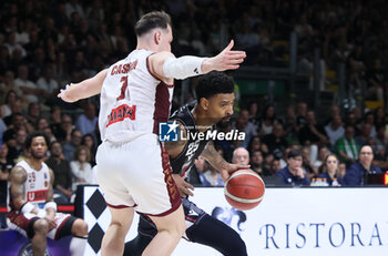 2024-05-26 - Jordan Mickey (Segafredo Virtus Bologna) in action thwarted by Davide Casarin (Umana Reyer Venezia) during the LBA italian A1 series basketball championship match 2 of the playoffs semifinals Segafredo Virtus Bologna Vs. Umana Reyer Venezia at Segafredo Arena, Bologna, Italy, May 26, 2024 - Photo: Michele Nucci - VIRTUS BOLOGNA VS REYER VENEZIA - ITALIAN SERIE A - BASKETBALL