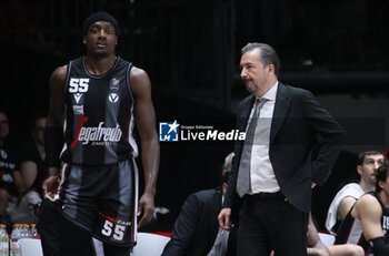 2024-05-26 - Awudu Abass (Segafredo Virtus Bologna) and Luca Banchi (head coach of Segafredo Virtus Bologna) during the LBA italian A1 series basketball championship match 2 of the playoffs semifinals Segafredo Virtus Bologna Vs. Umana Reyer Venezia at Segafredo Arena, Bologna, Italy, May 26, 2024 - Photo: Michele Nucci - VIRTUS BOLOGNA VS REYER VENEZIA - ITALIAN SERIE A - BASKETBALL