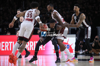 2024-05-26 - Rayjon Tucker (Umana Reyer Venezia) in action thwarted by Awudu Abass (Segafredo Virtus Bologna) during the LBA italian A1 series basketball championship match 2 of the playoffs semifinals Segafredo Virtus Bologna Vs. Umana Reyer Venezia at Segafredo Arena, Bologna, Italy, May 26, 2024 - Photo: Michele Nucci - VIRTUS BOLOGNA VS REYER VENEZIA - ITALIAN SERIE A - BASKETBALL