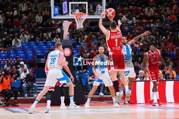 2024-10-06 - Nenad Dimitrijvevic (EA7 Emporio Armani Olimpia Milano) 3 points shoot - EA7 EMPORIO ARMANI MILANO VS BANCO DI SARDEGNA SASSARI - ITALIAN SERIE A - BASKETBALL