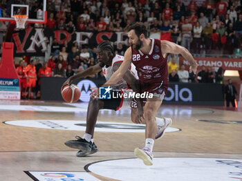 2024-10-19 - 44 Gabe Brown Openjobmetis Varese and 22 Stefano Gentile Trapani Shark during the LBA Italy Championship match between Openjobmetis Varese vs Trapani Shark, in Varese, Italy, on October 19, 2024 - OPENJOBMETIS VARESE VS TRAPANI SHARK - ITALIAN SERIE A - BASKETBALL